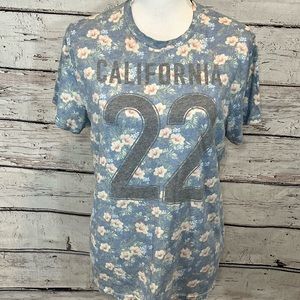 HOLLISTER T-Shirt Football Style Blue Floral-Medium
